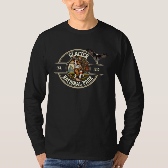Glacier National Park Dog Hiker Eagle Flying Outdo T-Shirt (Front)