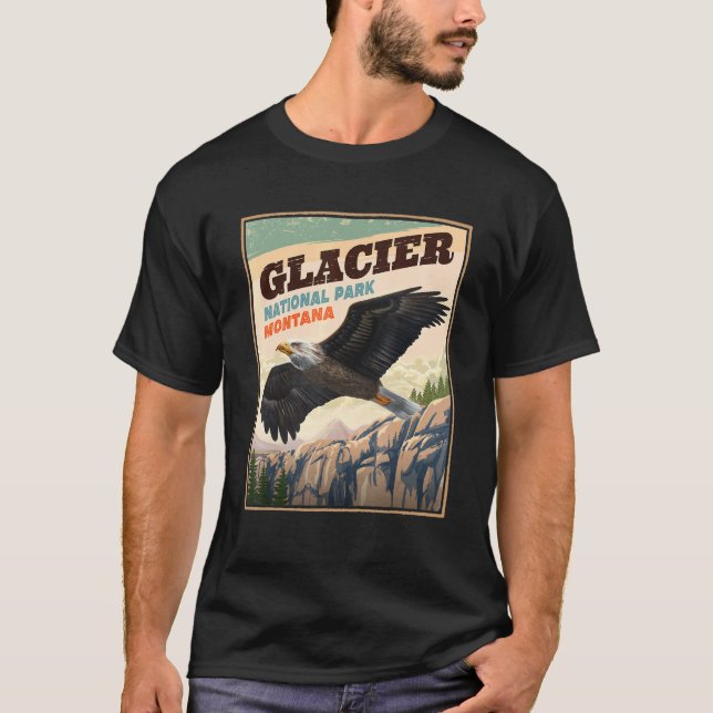 Glacier National Park Eagle Vintage Look T-Shirt (Front)