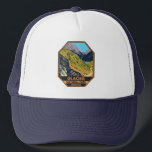 Glacier National Park Going to the Sun Road  Trucker Hat<br><div class="desc">Glacier Park vector artwork design. The park is a wilderness area in Montana's Rocky Mountains,  with glacier-carved peaks and valleys running to the Canadian border.</div>