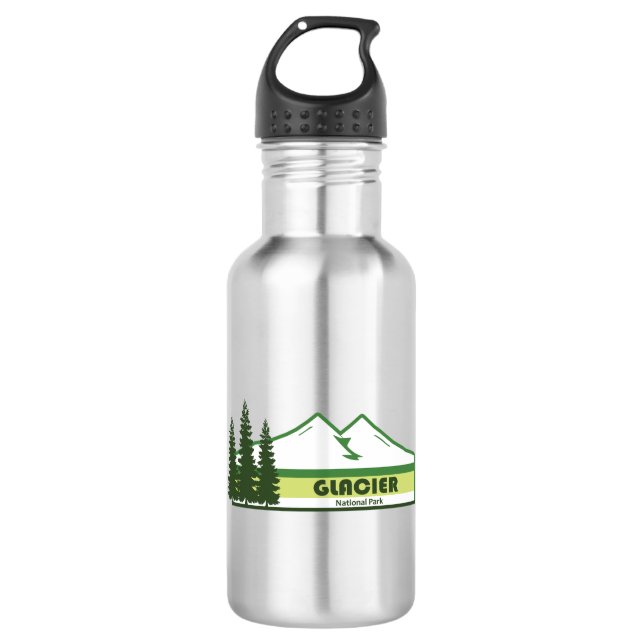Glacier National Park Green Stripes Stainless Steel Water Bottle (Front)