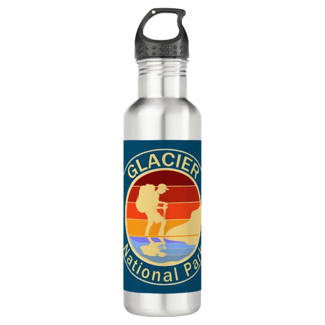 Glacier National Park Hiking Stainless Steel Water Bottle (Front)