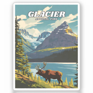 Glacier National Park illustration retro Decorativ Sticker