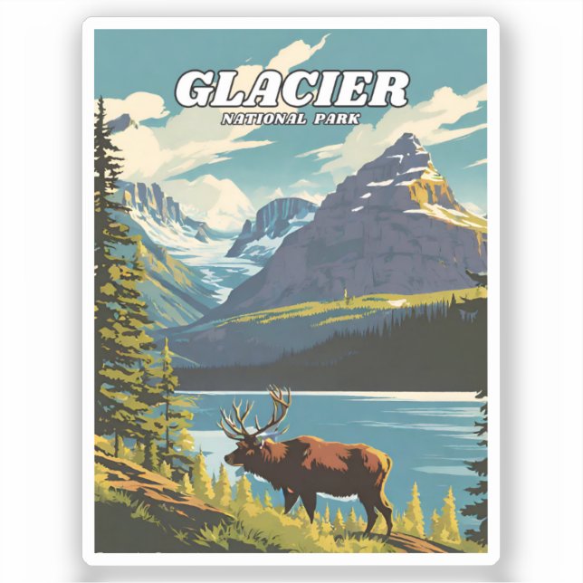 Glacier National Park illustration retro Decorativ Sticker (Front)