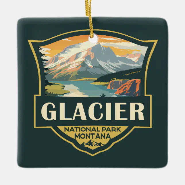 Glacier National Park Illustration Travel Vintage Ceramic Ornament | Zazzle