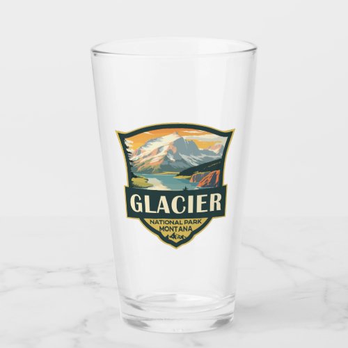 Glacier National Park Illustration Travel Vintage Glass