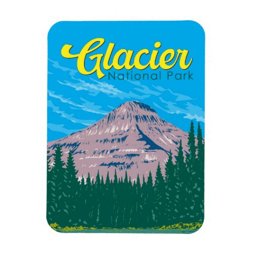 Glacier National Park Illustration Travel Vintage Magnet