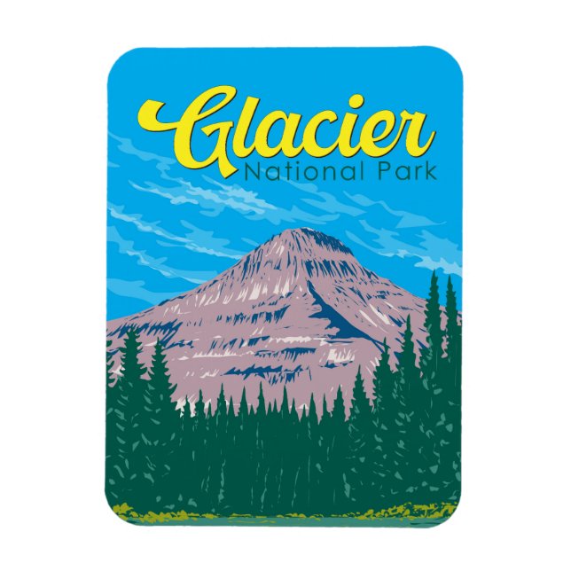 Glacier National Park Illustration Travel Vintage Magnet (Vertical)