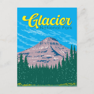 Glacier National Park Illustration Travel Vintage Postcard