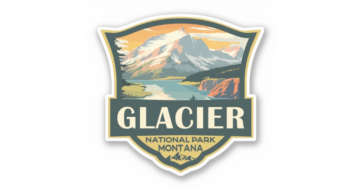 Glacier National Park Illustration Travel Vintage Sticker | Zazzle