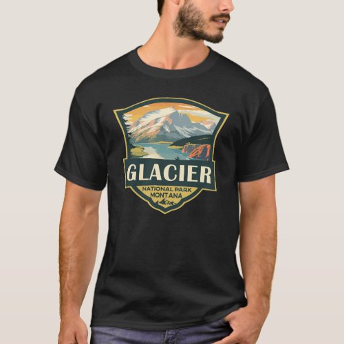 Glacier National Park Illustration Travel Vintage T_Shirt