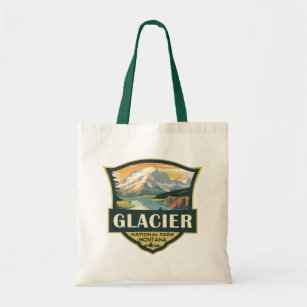 Glacier National Park Illustration Travel Vintage Tote Bag