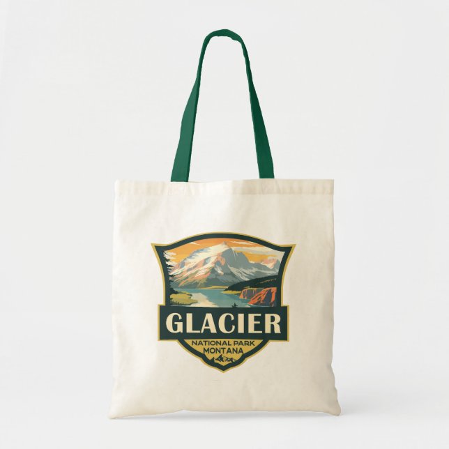 Glacier National Park Illustration Travel Vintage Tote Bag (Front)