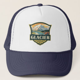 Glacier National Park Illustration Travel Vintage Trucker Hat