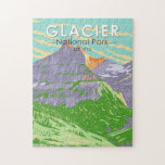 Glacier National Park In Spring Montana Vintage Jigsaw Puzzle<br><div class="desc">Glacier vector artwork design. The park is a wilderness area in Montana's Rocky Mountains,  with glacier-carved peaks and valleys running to the Canadian border.</div>