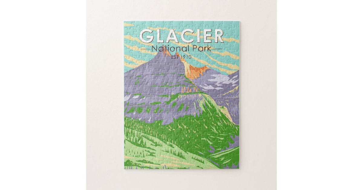 Glacier National Park In Spring Montana Vintage Jigsaw Puzzle | Zazzle