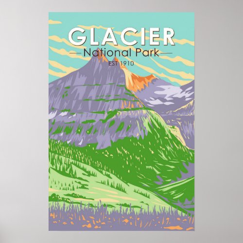 Glacier National Park In Spring Montana Vintage Poster