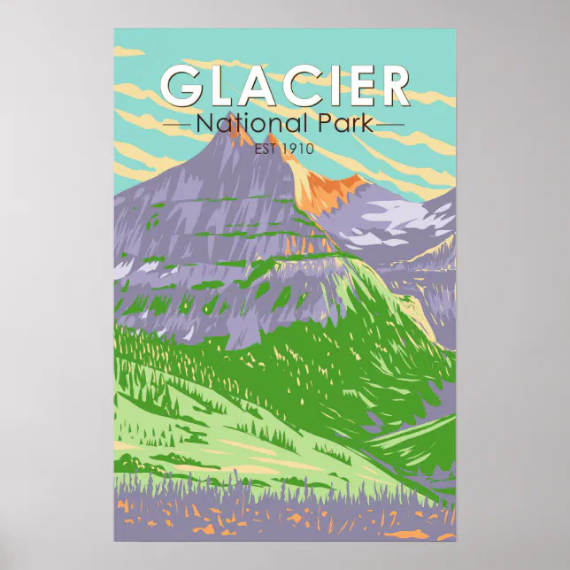 Glacier National Park In Spring Montana Vintage Poster | Zazzle
