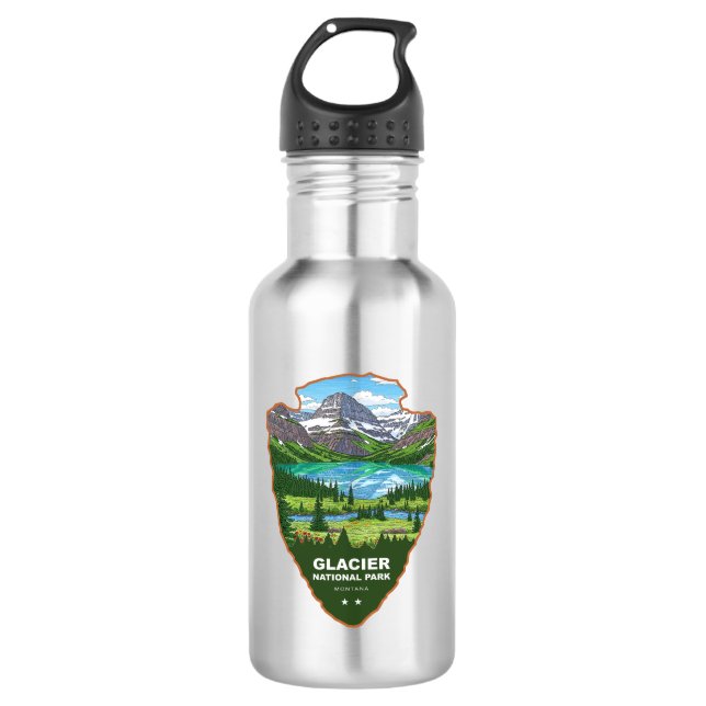 Glacier National Park Montana Arrowhead Stainless Steel Water Bottle (Front)