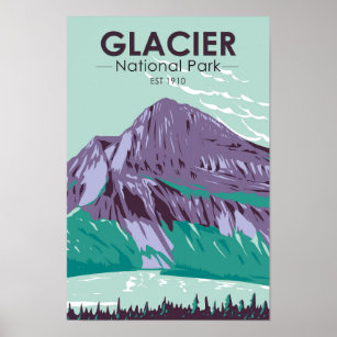 Glacier National Park Montana Hidden Lake Vintage Poster