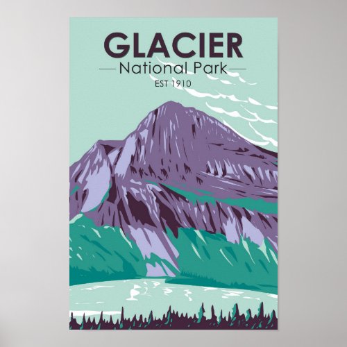 Glacier National Park Montana Hidden Lake Vintage Poster