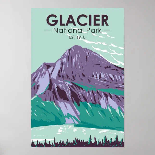 Glacier National Park Montana Hidden Lake Vintage Poster | Zazzle