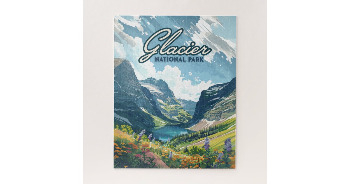 Glacier National Park Montana Lake Retro Jigsaw Puzzle | Zazzle