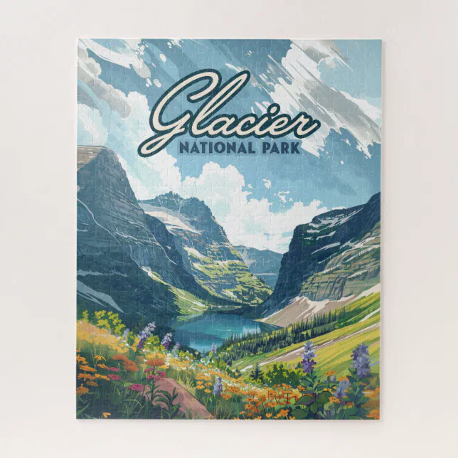 Glacier National Park Montana Lake Retro Jigsaw Puzzle | Zazzle
