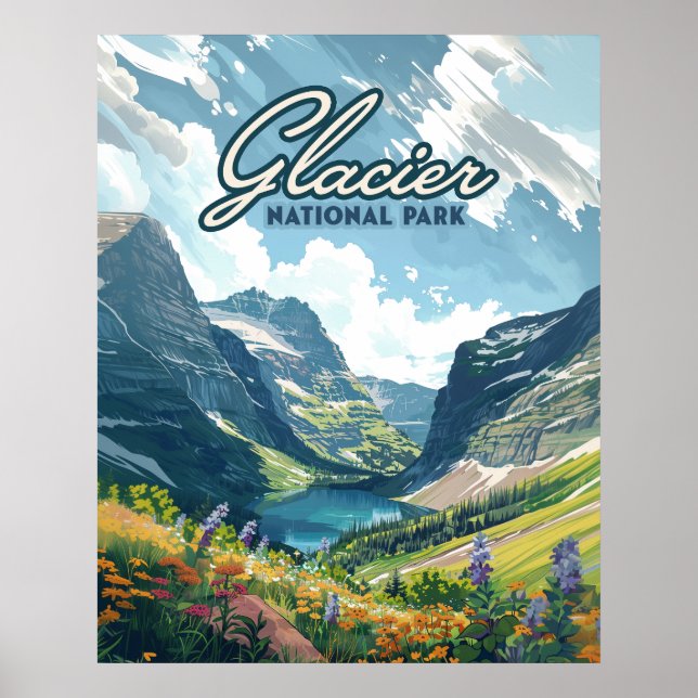 Glacier National Park Montana Lake Retro Poster (Front)