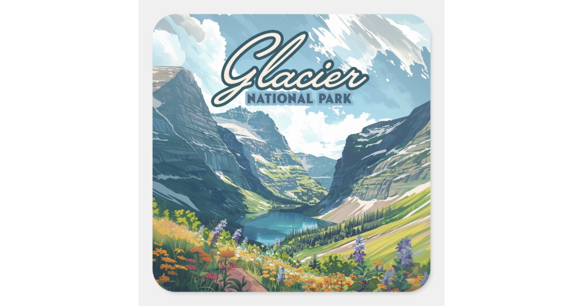 Glacier National Park Montana Lake Retro Square Sticker | Zazzle