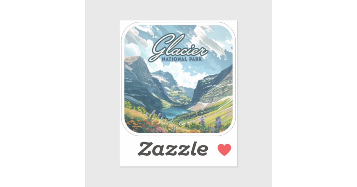 Glacier National Park Montana Lake Retro Sticker | Zazzle