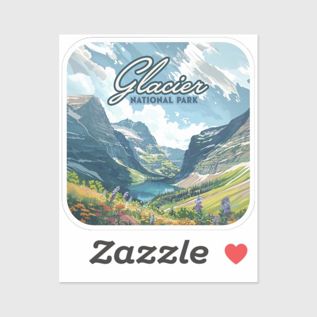 Glacier National Park Montana Lake Retro Sticker (Sheet)
