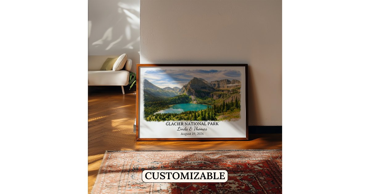 Glacier National Park Montana Poster, Watercolor Poster | Zazzle