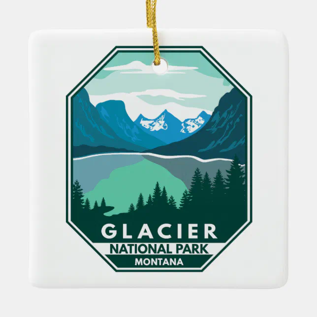 Glacier National Park Montana Retro Emblem Ceramic Ornament | Zazzle
