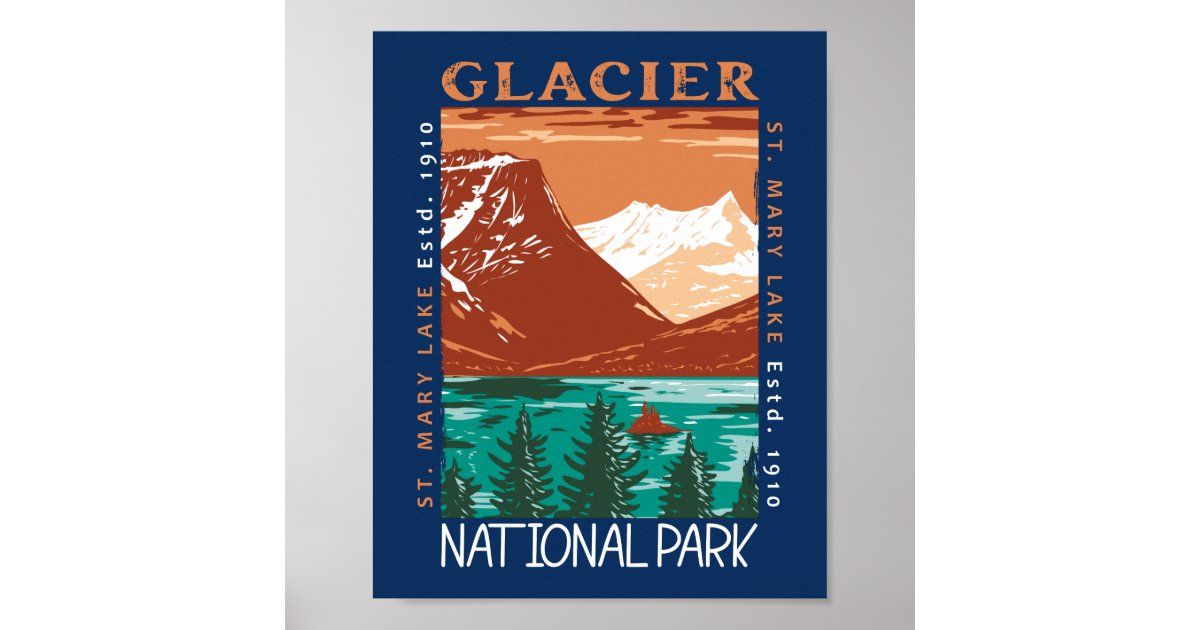 Glacier National Park Montana Vintage Distressed Poster | Zazzle