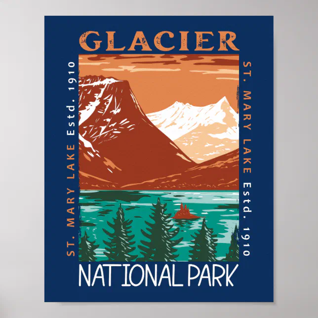 Glacier National Park Montana Vintage Distressed Poster | Zazzle