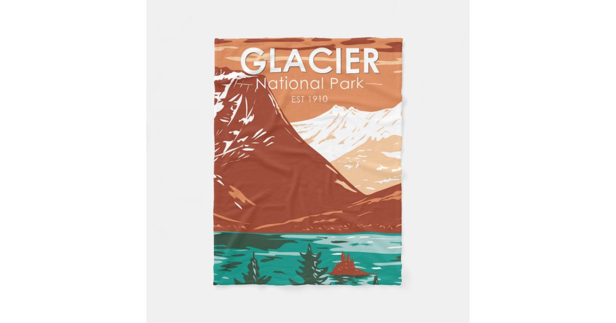 Glacier National Park Montana Vintage Fleece Blanket | Zazzle