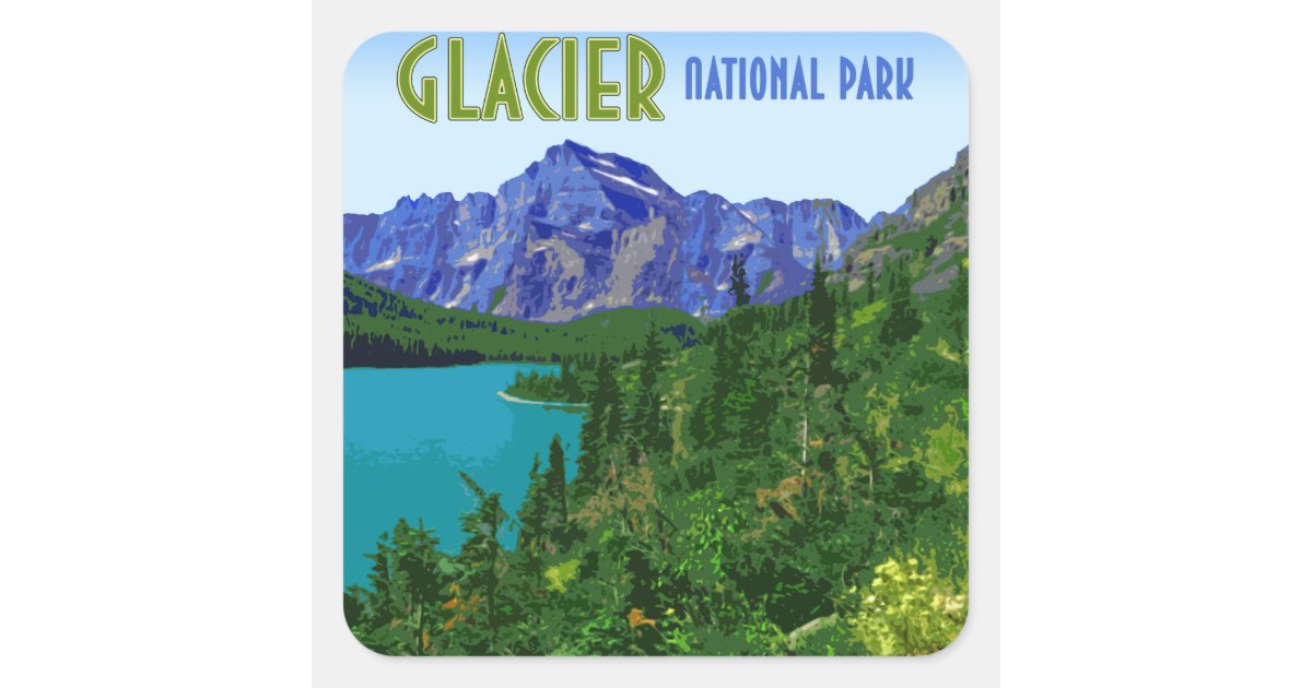 Glacier National Park Montana Vintage Square Sticker | Zazzle