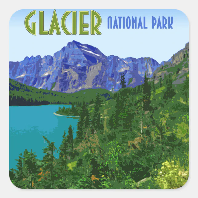 Glacier National Park Montana Vintage Square Sticker | Zazzle