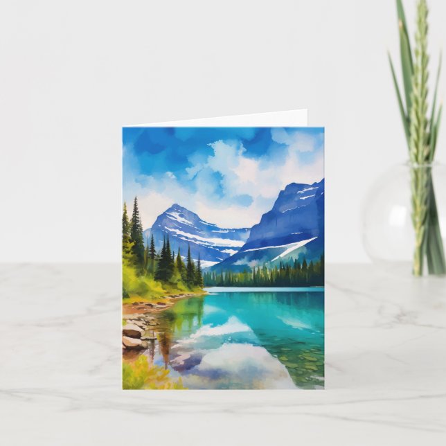 Glacier National Park Montana Watercolor Card (Front)