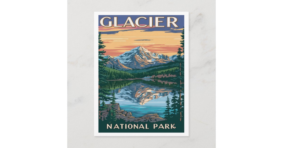 Glacier National Park Montana Watercolor Painting Postcard | Zazzle