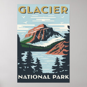 Glacier National Park Montana Watercolor Painting Poster