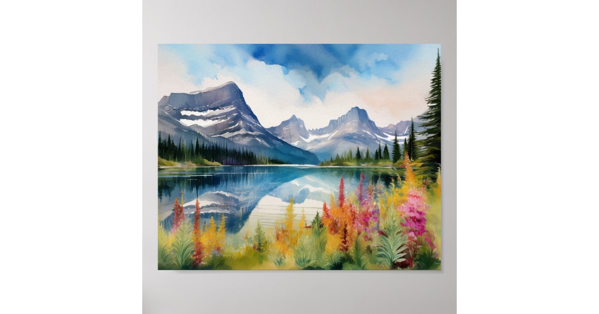 Glacier National Park Montana Watercolor Poster | Zazzle