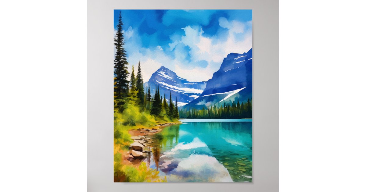 Glacier National Park Montana Watercolor Poster | Zazzle