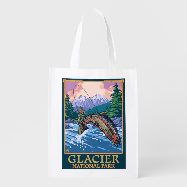Glacier National Park, MontanaFly Fisherman # Grocery Bag (Front)