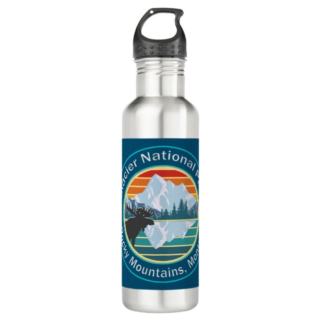 Glacier National Park Moose Stainless Steel Water Bottle (Front)