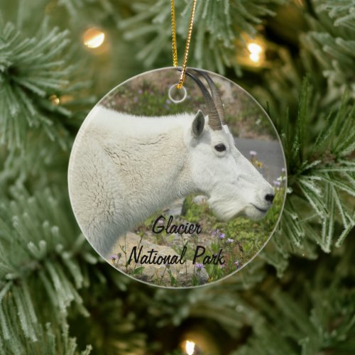 Glacier National Park Mountain Goat Holiday Ceramic Ornament