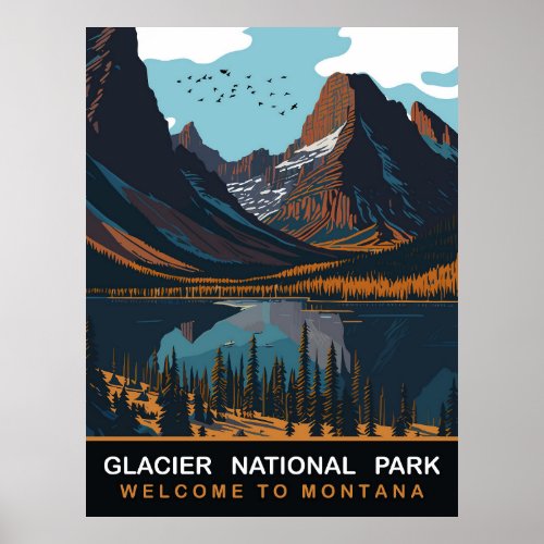 Glacier National Park MT Vintage Travel Poster