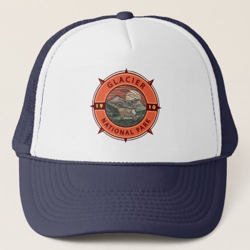 Glacier National Park Retro Bighorn Sheep Compass Trucker Hat