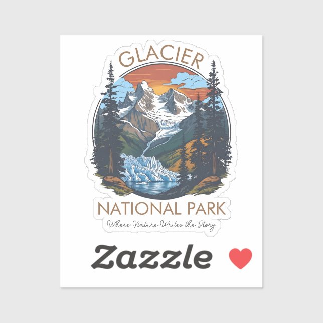 Glacier National Park Retro Mountain  Sticker (Sheet)