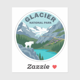 Glacier National Park Retro Mountain Travel Art Sticker